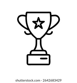 Trophy Icon in Silhouette Style with Bold Black Line Art on White Background Representing Victory, Achievement, Award Recognition, and Success in Competitions, Sports, Business, and Academic Events

