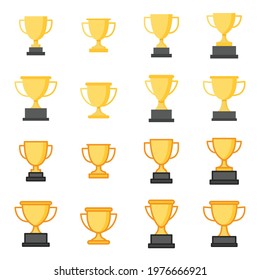 Trophy icon. Simple flat and filled outline style for app and web design element. Winner, award, cup, champ, contest, prize, won concept. Vector illustration isolated on white background. EPS 10.