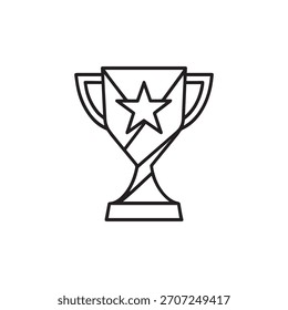 Trophy Icon with Star – Black and White Line Art Symbol of Achievement and Excellence