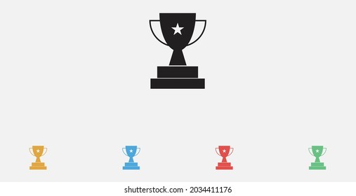 Vector de icono de trofeo. Premio al trofeo deportivo. Símbolo de ganador, competencia, recompensa y mejor campeón, premio. emblema de la victoria. Conjunto de coloridos iconos de diseño plano.