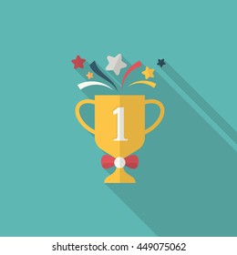 Trophy icon , Vector flat long shadow design. Racing concept.