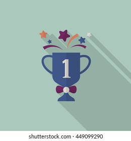 Trophy icon , Vector flat long shadow design. Racing concept.