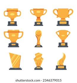 trophy icon vector illustration, golden trophy icon vector collection set