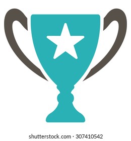 Trophy icon. Vector style is flat bicolor symbols, grey and cyan colors, rounded angles, white background.