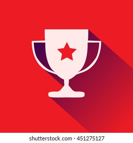 Trophy icon winner flat design with long shadow. Vector illustration.