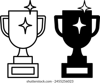 Trophy icons. Black and White Vector Winner Cup Icons. Sports and Computer Competitions. Game Concept