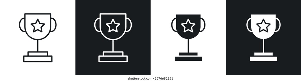 Trophy icons collection in black and white solid and line style