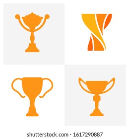 Trophy icons on white background. Champions cup logo. Vector illustration.