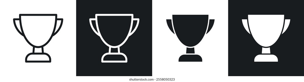 Trophy icons pack in black and white filled and outlined versions.