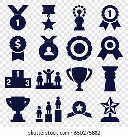 Trophy icons set. set of 16 trophy filled icons such as ranking, medal, award, number 1 medal, medal with star
