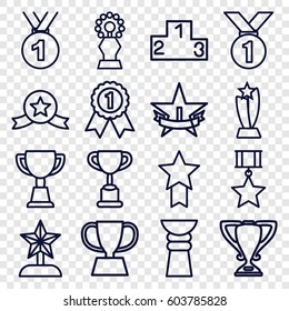 Trophy icons set. set of 16 trophy outline icons such as 1st place star, ranking, medal, number 1 medal