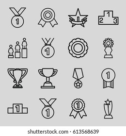 Trophy icons set. set of 16 trophy outline icons such as ranking, trophy, 1st place star, medal, number 1 medal, medal with star