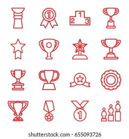 Trophy icons set. set of 16 trophy outline icons such as ranking, number 1 medal, medal with star, medal