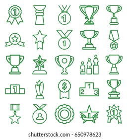 Trophy icons set. set of 25 trophy outline icons such as medal, ranking, 1st place star, number 1 medal, medal with star, dollar award