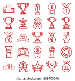 Trophy icons set. set of 25 trophy outline icons such as ranking, medal, 1st place star, number 1 medal, medal with star, dollar award