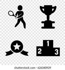 Trophy icons set. set of 4 trophy filled icons such as tennis playing, ranking, medal with star