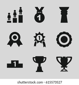 Trophy icons set. set of 9 trophy filled icons such as ranking, trophy, award, number 1 medal