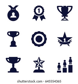 Trophy icons set. set of 9 trophy filled icons such as medal, ranking, 1st place star, award