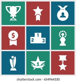 Trophy icons set. set of 9 trophy filled icons such as medal, trophy, 1st place star, ranking, medal with star