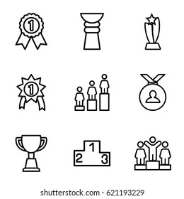 Trophy icons set. set of 9 trophy outline icons such as ranking, medal, trophy