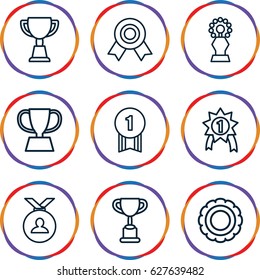Trophy icons set. set of 9 trophy outline icons such as medal, trophy, number 1 medal
