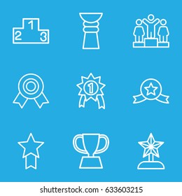 Trophy icons set. set of 9 trophy outline icons such as ranking, number 1 medal, medal with star