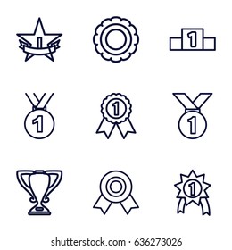 Trophy icons set. set of 9 trophy outline icons such as ranking, trophy, 1st place star, medal, number 1 medal