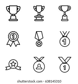 Trophy icons set. set of 9 trophy outline icons such as medal, trophy, number 1 medal