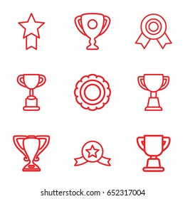 Trophy icons set. set of 9 trophy outline icons such as trophy, medal with star, medal