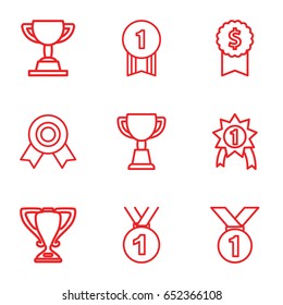 Trophy icons set. set of 9 trophy outline icons such as trophy, medal, number 1 medal