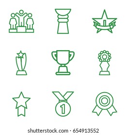 Trophy icons set. set of 9 trophy outline icons such as ranking, trophy, 1st place star, medal with star