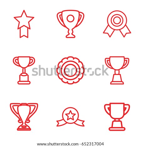 Trophy icons set. set of 9 trophy outline icons such as trophy, medal with star, medal