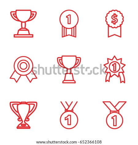 Trophy icons set. set of 9 trophy outline icons such as trophy, medal, number 1 medal