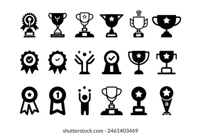 Trophy icons set. Trophy cup icon in flat style. Winner award vector illustration on a white isolated background.