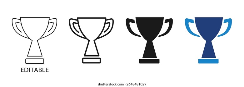 Trophy Icons Set – Editable Stroke Award Cup outline and filled. Vector.