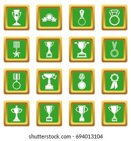 Trophy icons set in green color isolated vector illustration for web and any design