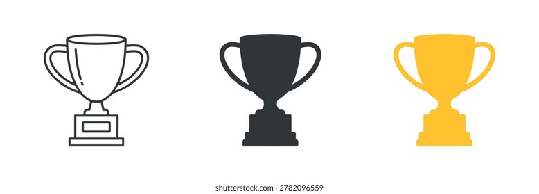trophy icons set line art solid fill and golden style