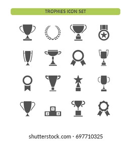 Trophy icons set on a white background