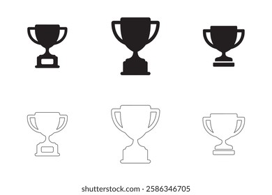 trophy icons set simple clean and smooth Solid and Outline Styles vector icons in black on a white background.
