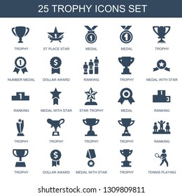 trophy icons. Trendy 25 trophy icons. Contain icons such as st place star, medal, number medal, dollar award, ranking, medal with star, star trophy. trophy icon for web and mobile.