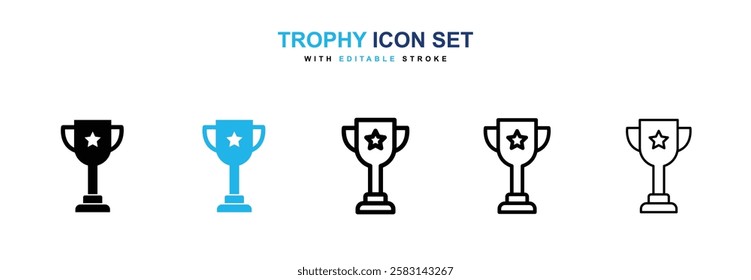 Trophy icons vector collection in black and blue colors on white background
