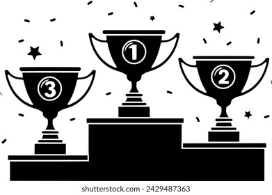 Trophäen-Illustration 1. Silhouette Rang Logo Preis Icon Sport Outline Stage Podium Place Star Podestal Erfolg Leaderboard Wettbewerb Form des Platzes Stern für Vektor-Grafik Hintergrund