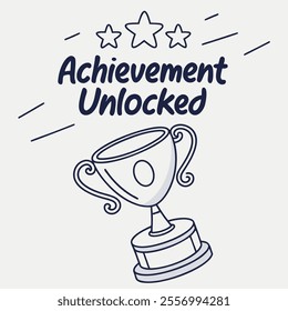 A trophy illustration with "Achievement Unlocked" text and stars.