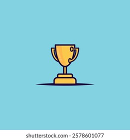 Trophy isometric style, trophy cartoon in blue background.