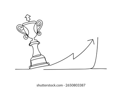 Trophy king chess piece with upward trend graph award