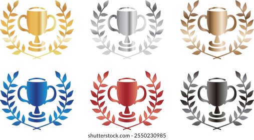 Trophy and laurel set of 6 colors