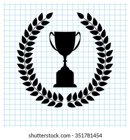 Trophy with Laurel Wreath - black vector icon