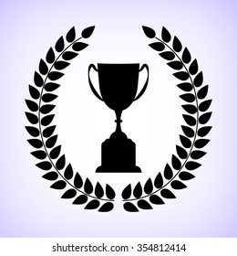 Trophy with Laurel Wreath  - black vector icon