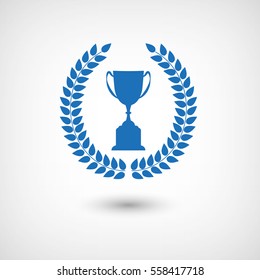 Trophy with Laurel Wreath  - blue vector icon