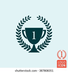 Trophy and Laurel wreath icon. Winner symbol. Vector illustration